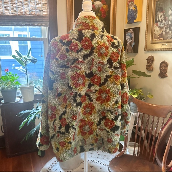 Green Floral Full Zip Sherpa Fleece-Lined Jacket - Size XL - Picture 6 of 6